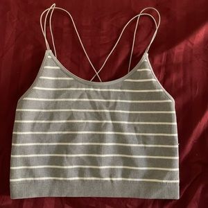 Women Grey And White Striped Tank Top with Open Back